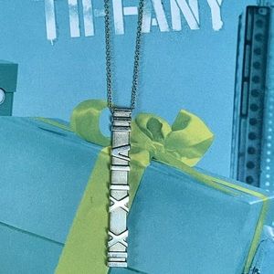 Tiffany & Co Atlas Bar Pendant Roman Numeral  & Necklace 16" Sterling Silver
